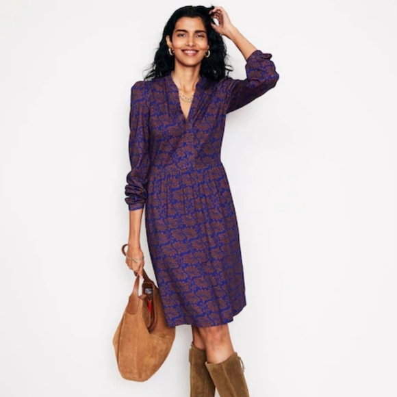 Boden Dresses & Skirts - Boden Long Sleeve Dress in Blue and Brown Floral